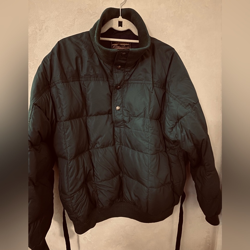 Vintage Eddie Bauer Goose Down Green Partial Snap Green Ski  Pullover